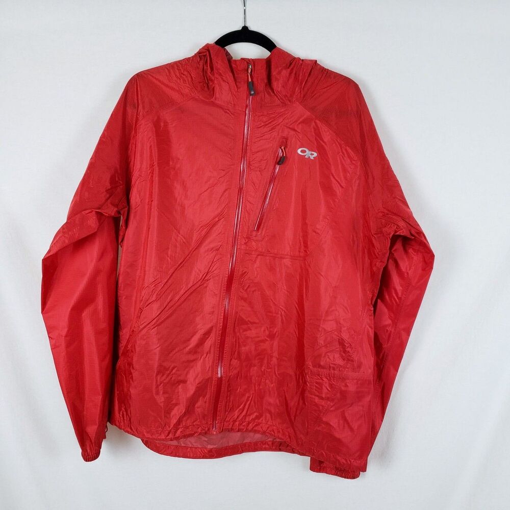 Outdoor Research Lightweight Helium Rain Jacket Mens XL Red Ripstop Nylon
